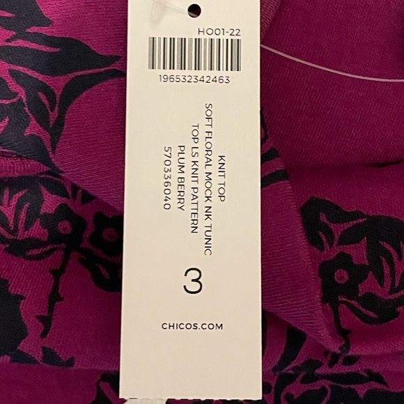 Chico’s Floral Mockneck Pima Cotton Tunic Sz 3 (XL/16) - Picture 9 of 12